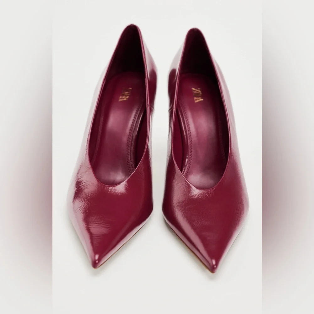 NWOT. Zara Red Leather High Heel Shoes. Size 6.